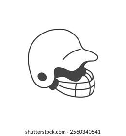 Baseball Batter Helmet Icon. Sports game uniform. Batter Head protection element. Vector illustration in doodle style