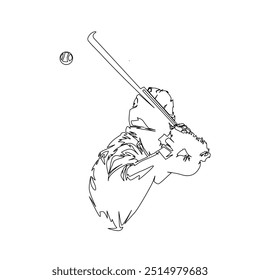 Baseball batter, hitter, isolated vector silhouette, line art