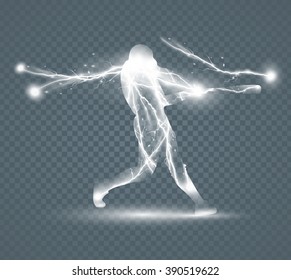 Baseball Batter Hitting Ball, flying lightning , vector illustration