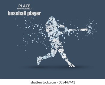 Baseball Batter Hitting Ball, particle divergent composition, vector illustration