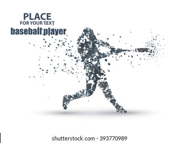 Baseball Batter Hitting Ball, particle divergent composition, vector illustration