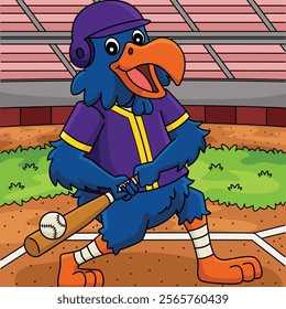 Baseball Batter Mascot Colored Cartoon 