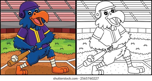 Baseball Batter Mascot Coloring Page Illustration 