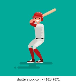 Baseball  batter player with bat. Vector Illustration in a flat design