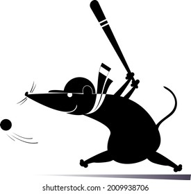 Baseballbatterratte oder Maus trifft Pitch-Illustration.
Cartoon-Baseballhalterratte oder -Maus, die bei einem schnellen Pech schwarz auf weiß schwingt
