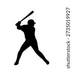 Baseball batter silhouette standing in hitting stance, holding a bat