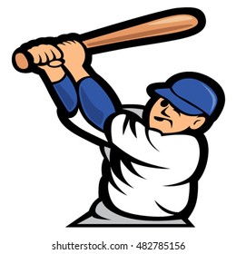Baseball Batter Swinging Bat Cartoon