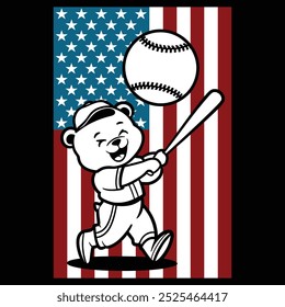 Baseball Bear American Flag Patriotic Camiseta