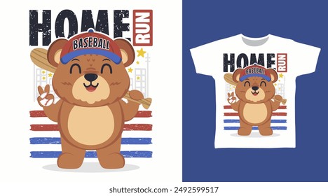 Baseball Bear Vector Illustration T shirt Designs