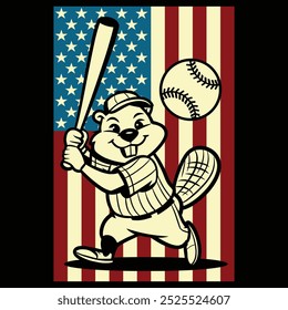 Baseball Beaver USA Flag Camiseta de regalo patriótico