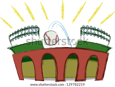 A baseball being hit out of the park.