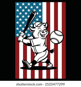 Baseball Bison American Flag Patriotic Camiseta