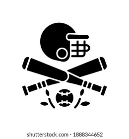 Baseball black glyph icon. Bat-and-ball game. Sport participation. Batting and fielding. Softball. Pitcher and catcher. Outs and runs. Silhouette symbol on white space. Vector isolated illustration