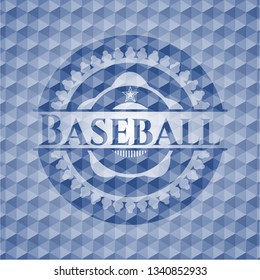 Baseball blue emblem or badge with abstract geometric polygonal pattern background.