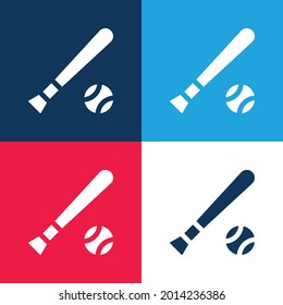 Juego de iconos mínimo de cuatro colores azul y rojo de béisbol