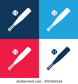 Juego de iconos mínimo de cuatro colores azul y rojo de béisbol