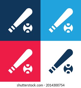 Juego de iconos mínimo de cuatro colores azul y rojo de béisbol