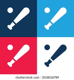 Juego de iconos mínimo de cuatro colores azul y rojo de béisbol