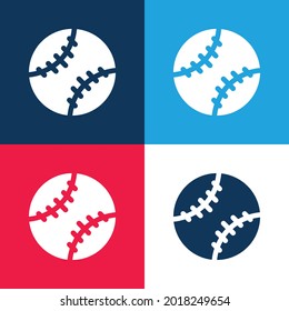 Juego de iconos mínimo de cuatro colores azul y rojo de béisbol