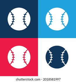 Juego de iconos mínimo de cuatro colores azul y rojo de béisbol