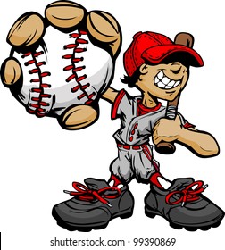 Baseball Boy Cartoon Player with Bat and Ball Vector Illustration