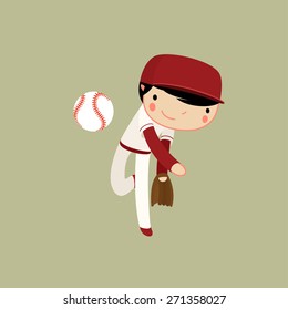 baseball boy. pitcher character in action. vector illustration