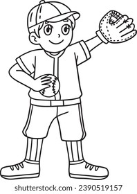 Página De Colores Aislados De Béisbol Boy Pitcher