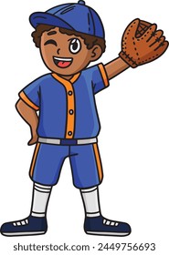 Baseball Boy Pitcher Waving Cartoon Clipart 