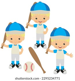 Baseball boy player vector cartoon illustration