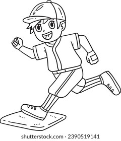 Baseball Boy Reaching Base Isolated Coloring Page