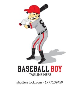 Baseball Boy vector illustration mascot character in cartoon style, perfect for High School Baseball club mascot logo and t shirt design