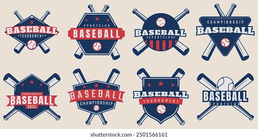 Baseball bundle set vintage logo graphic design minimalist game tournament vector illustration template