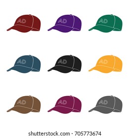 Baseball cap advertising icon in black style isolated on white background. Advertising symbol stock vector illustration.