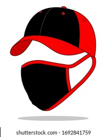 Baseball Cap & Anti Dust Mask Fabric Design With Black/Red Colors Vector