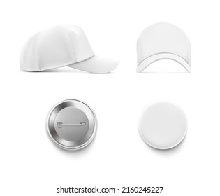 Baseball cap with badges. Two views. Vector illustration isolated on white background. EPS10.