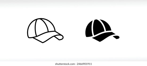 Baseball cap, Base Ball Hat line and flat icons set, editable stroke isolated on white, linear vector outline illustration, symbol logo design style