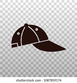 Baseball cap black silhouette icon on transparent background. Base ball hat symbol in outline design. Sport headwear sign, element, pictogram.