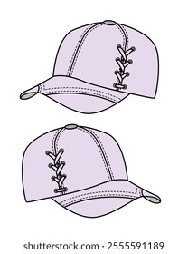 Baseball cap for boy vector mockup template technical drawing.