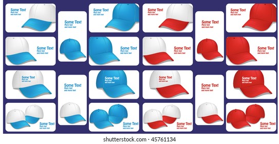 Baseball Cap Business Cards - vector illustrations - text is on a separate layer for easy removal