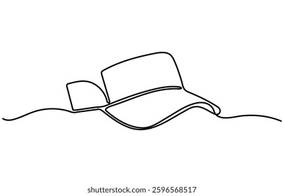 
Baseball cap continuous one line drawing. Isolated on white background vector illustration. hiking adventure cap hat, trip, travel, outline. sun hat, sun cap.