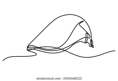 
Baseball cap continuous one line drawing. Isolated on white background vector illustration. hiking adventure cap hat, trip, travel, outline. sun hat, sun cap.