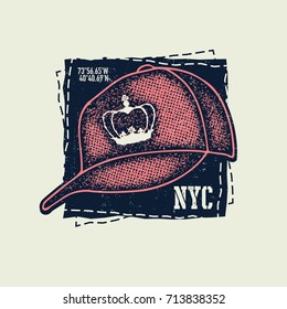 Baseballkappe mit Krone auf weißem Hintergrund. Vektorgrafik.