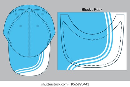 Baseball cap design blue/white with curve graphic line printed on brim cap pattern