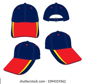 Baseball Cap Design Vector With Navy/Red/Yellow Colors.