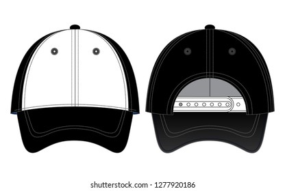 Baseball Cap Design Vector 
(White/Black)
: Front and Back View