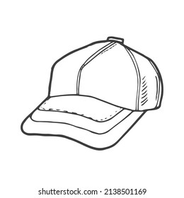 Icono del vector de ilustración del doodle de la tapa de béisbol. Dibujado a mano, cómico, contorno.