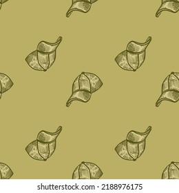 Baseball cap engraving seamless pattern. Casual modern headwear in hand drawn style. Sketch texture for fabric, wallpaper, textile, print, title, wrapping paper. Vector illustration.