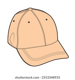 Baseball cap flat sketch vector mockup template.