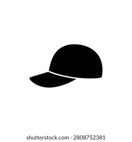 Baseball cap or flat-brim hat in profile, solid black silhouette vector illustration