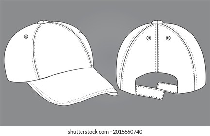 Baseball cap, front, back and side view. Vector illustration. Cap Template Vector